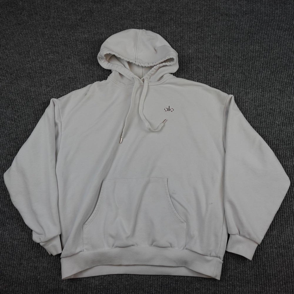Alo Accolade Hoodie Womens Large White Fleece Pullover Sweatshirt U3032RG Yoga